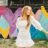 White Smocked Rainbow Sequin Pailette Skirt