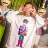 White Sweatshirt Dress with Multi Nutcracker