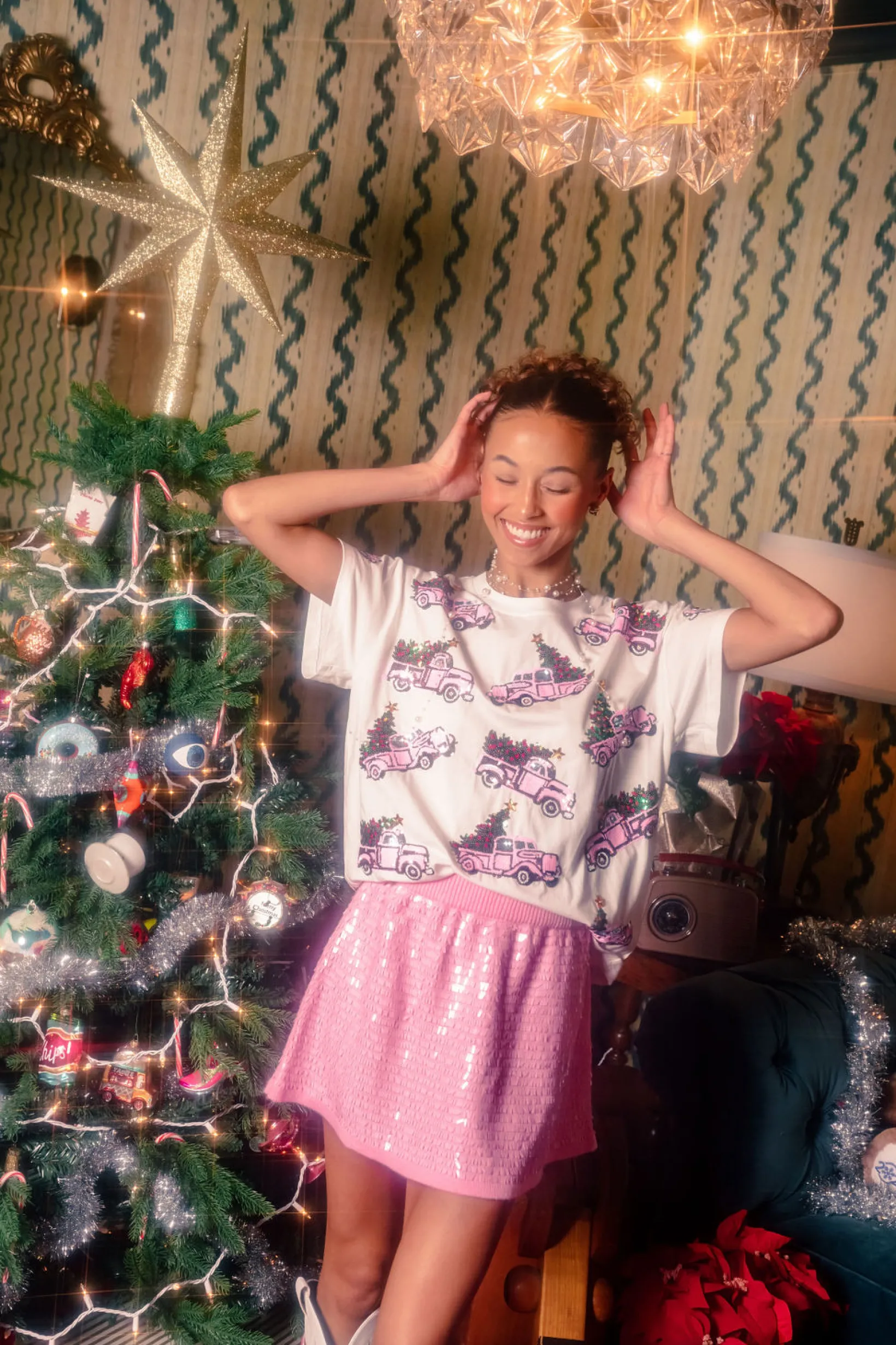 White Trucks With Christmas Trees Tee