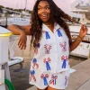 White USA Gauze Bow Short