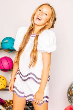 White, White/Purple Wavy Top