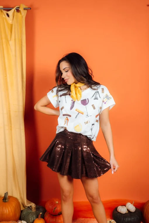 White Wine & Cork Screw Oversized Tee