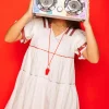 White/Bright Red Poof Sleeve QOS Jersey Dress