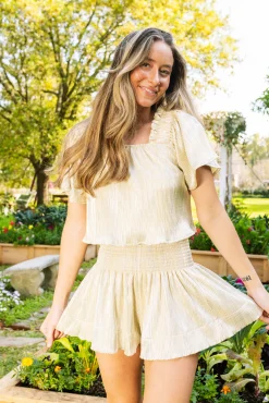 Yellow & Silver Ribbed Flutter Top