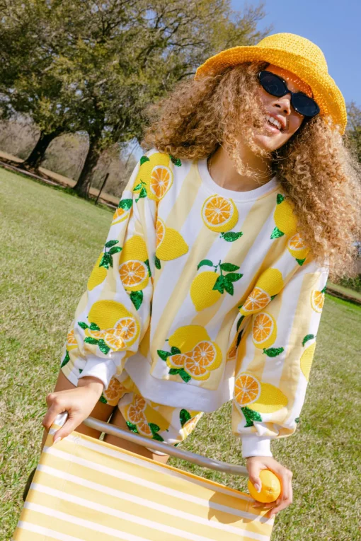 Yellow & White Stripe Lemon Sweatshirt